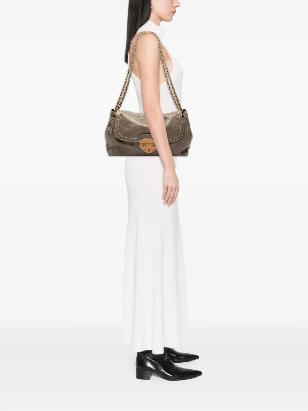 Prada Pre-owned 2000-2013 Vitello Shine Push Lock Flap Shoulder Bag in Brown, view 2