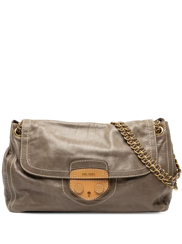 Prada Pre-owned 2000-2013 Vitello Shine Push Lock Flap Shoulder Bag in Brown