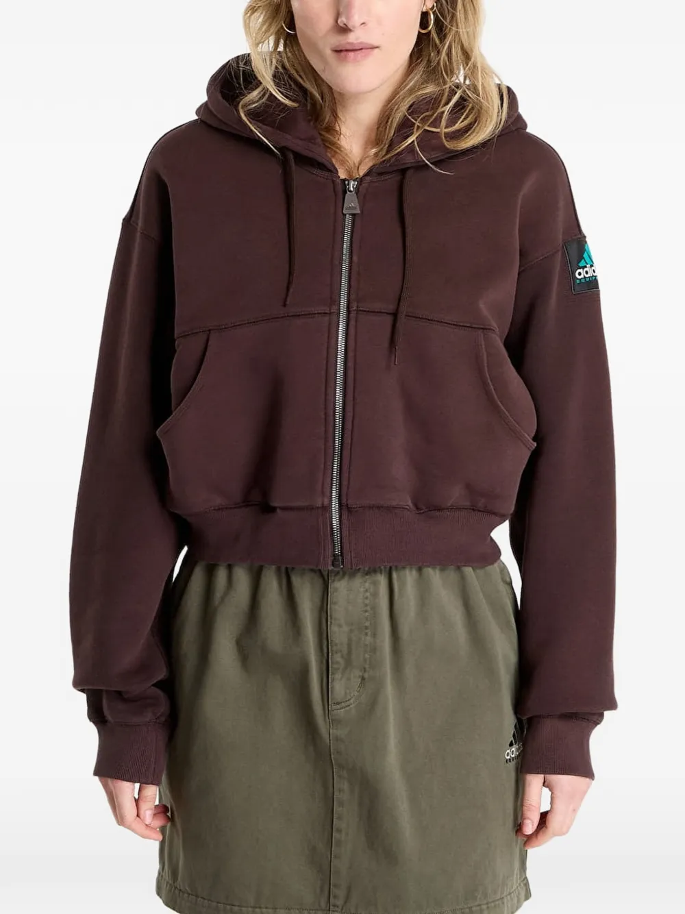 adidas zipped cropped hoodie - Marrone
