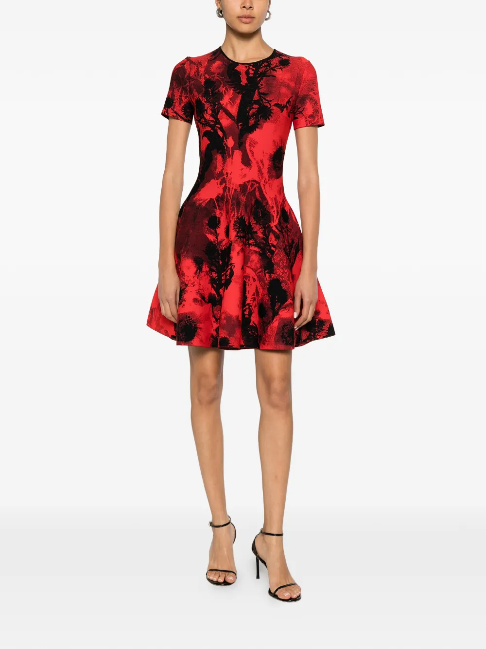 Alexander McQueen Flared mini-jurk met ronde hals Rood