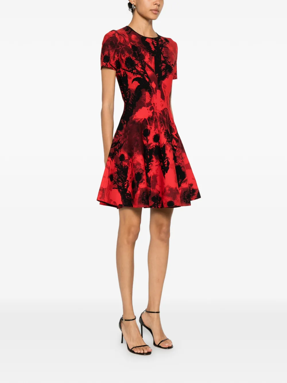 Alexander McQueen Flared mini-jurk met ronde hals Rood