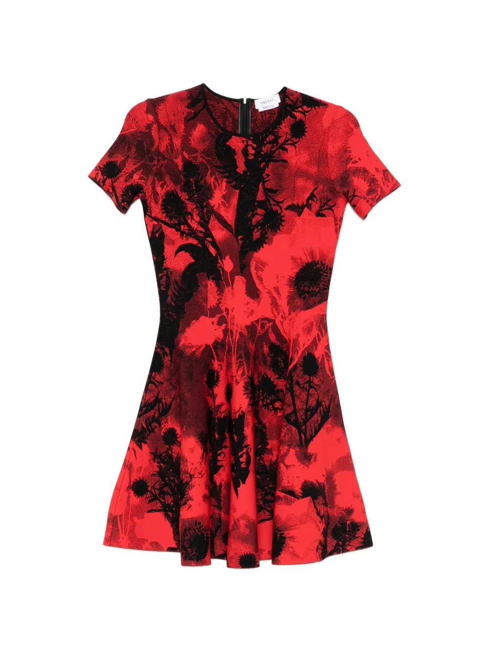 Alexander McQueen crew-neck flared-hem mini dress - Rosso