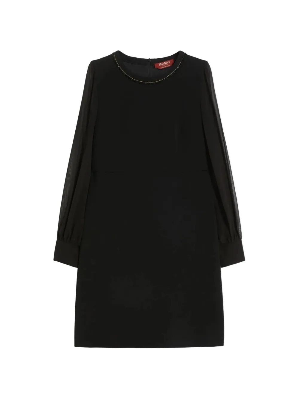 Max Mara Volto beaded-neck sheer-sleeve dress - Nero