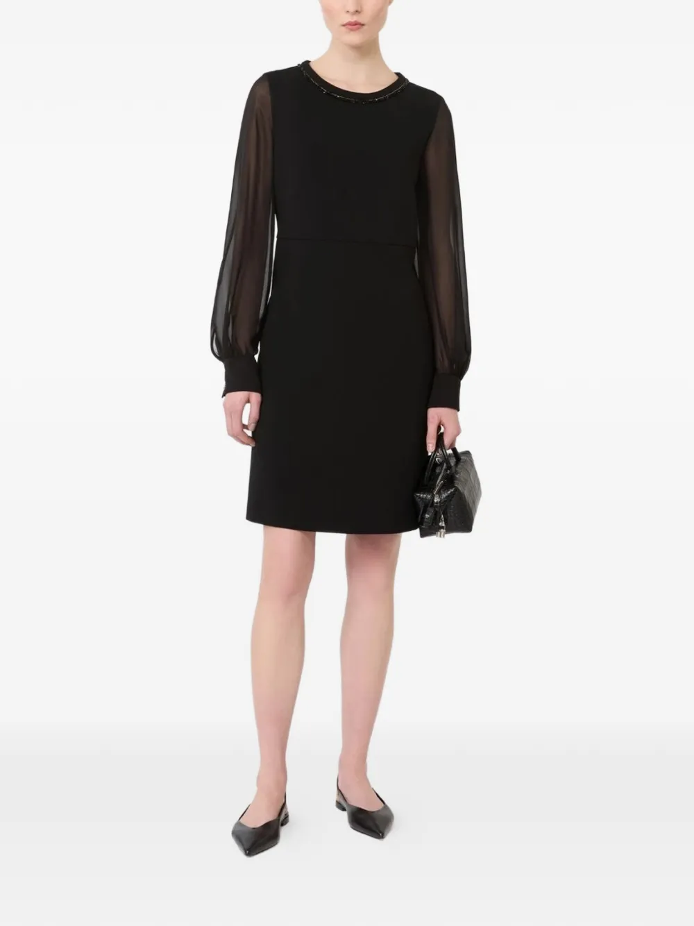 Max Mara Volto jurk met doorzichtige mouwen en kralenhals Zwart