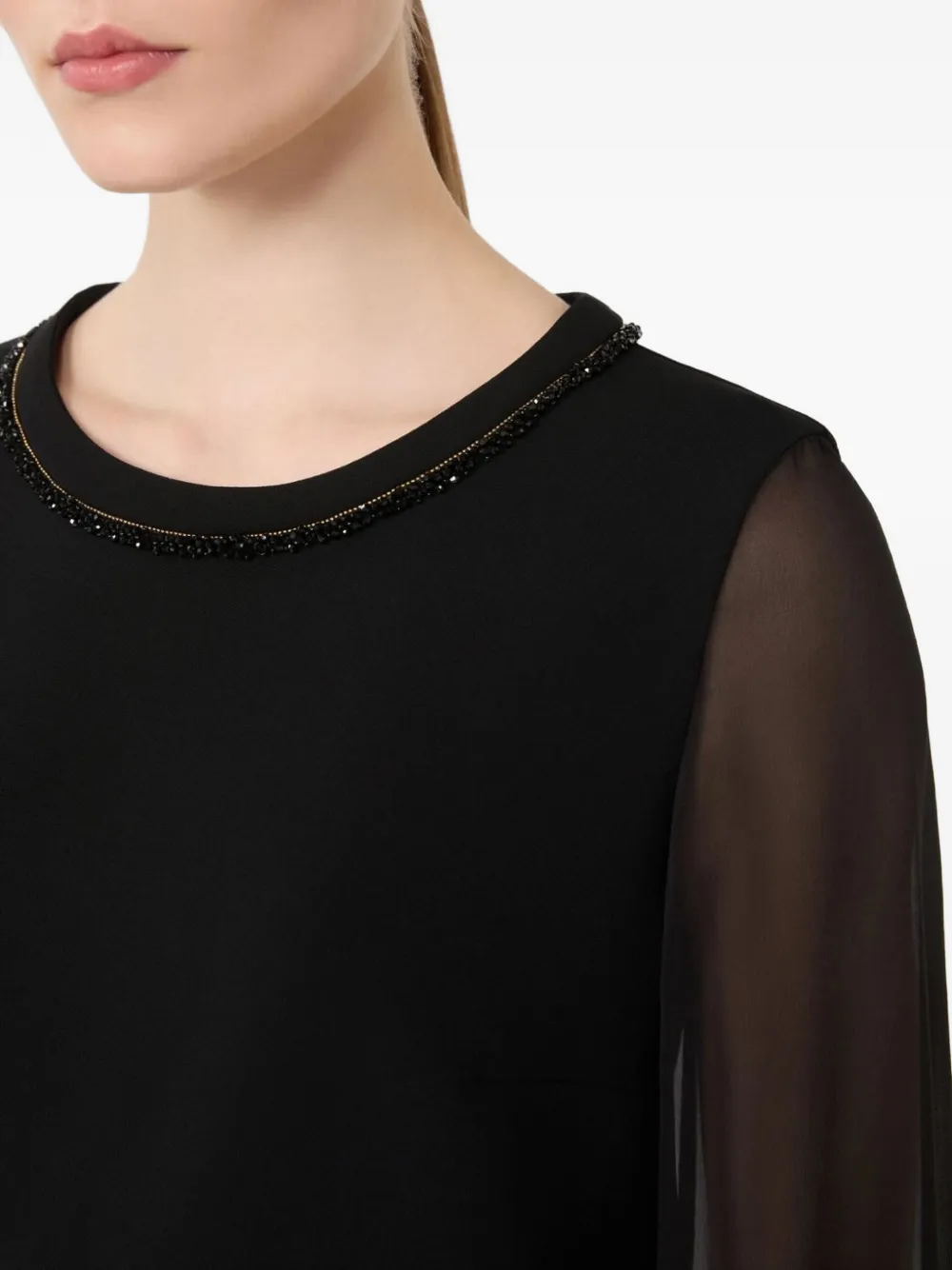 Max Mara Volto jurk met doorzichtige mouwen en kralenhals Zwart
