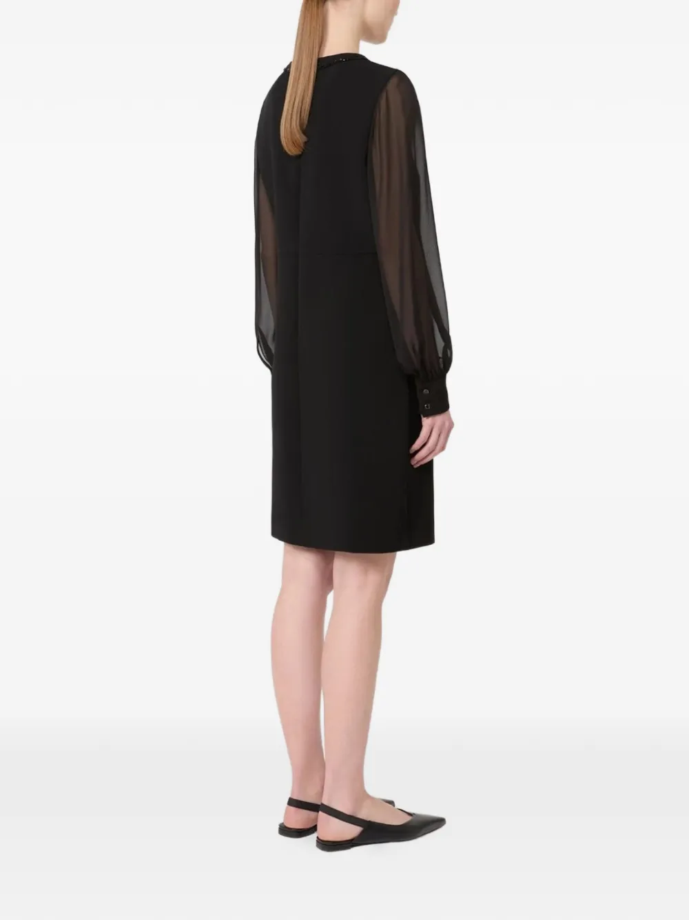 Max Mara Volto jurk met doorzichtige mouwen en kralenhals Zwart