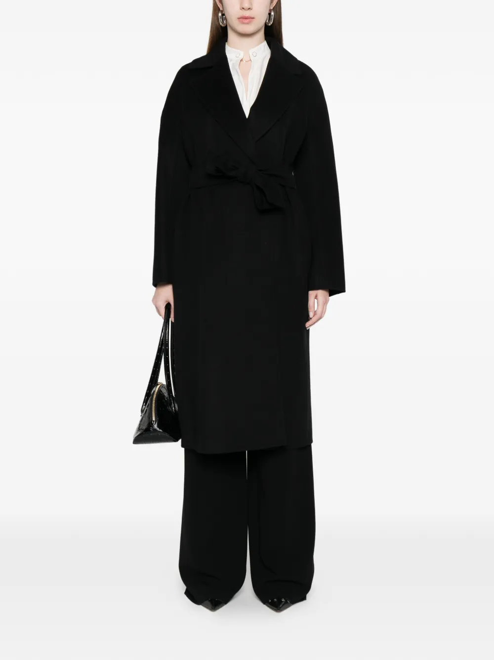 Max Mara wraparound belt virgin wool coat - Nero