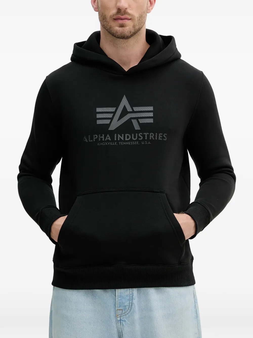 Alpha Industries logo-print pouch-pocket hoodie - Schwarz