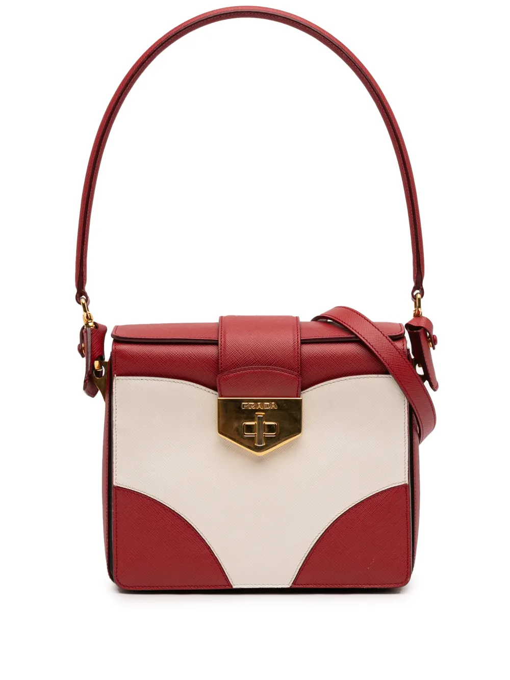 Prada Pre-Owned 2013-2026 Bicolor Saffiano Turnlock satchel - Rosso