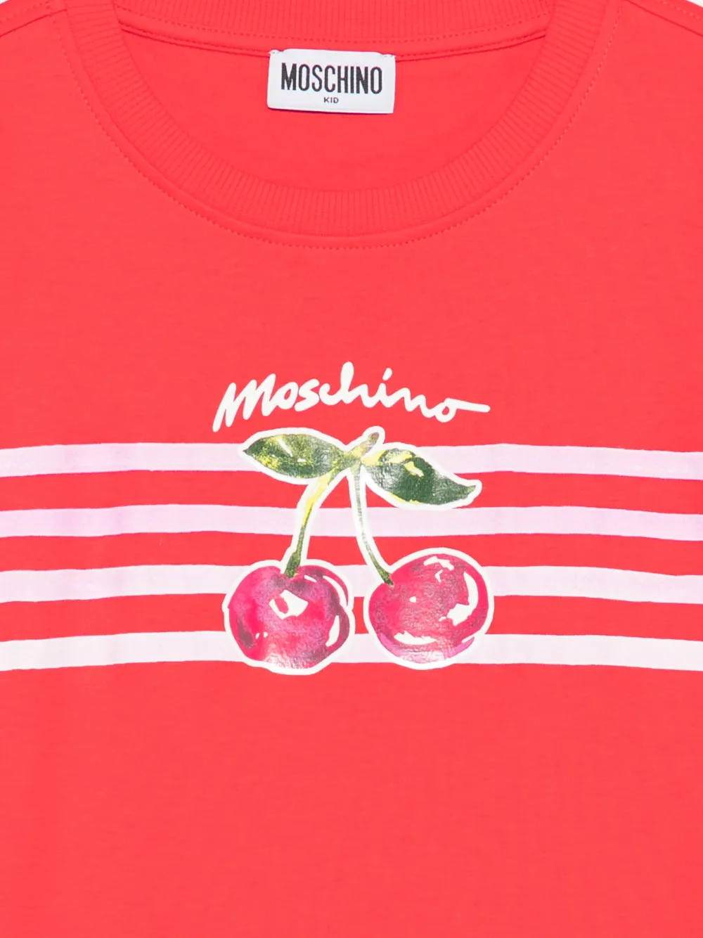 Moschino Kids Gestreepte jurk met kersenprint Rood
