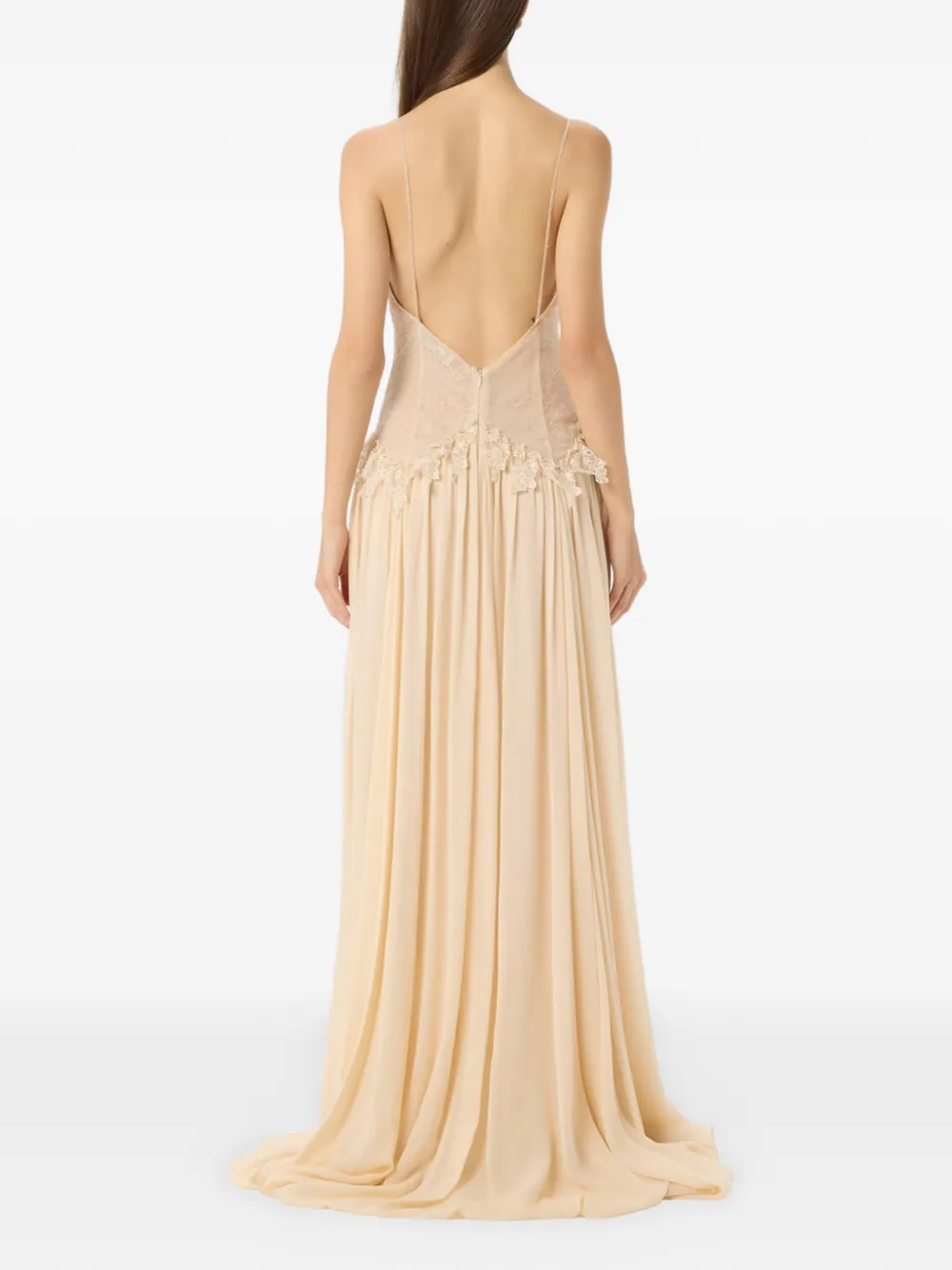 Blumarine Georgette jurk met afwerking van kant Beige
