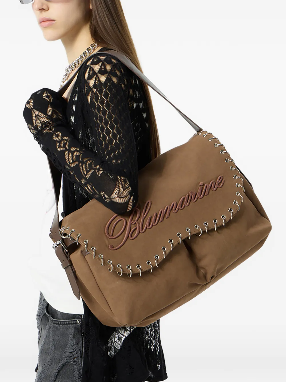 Blumarine Schoudertas met borduurwerk Beige