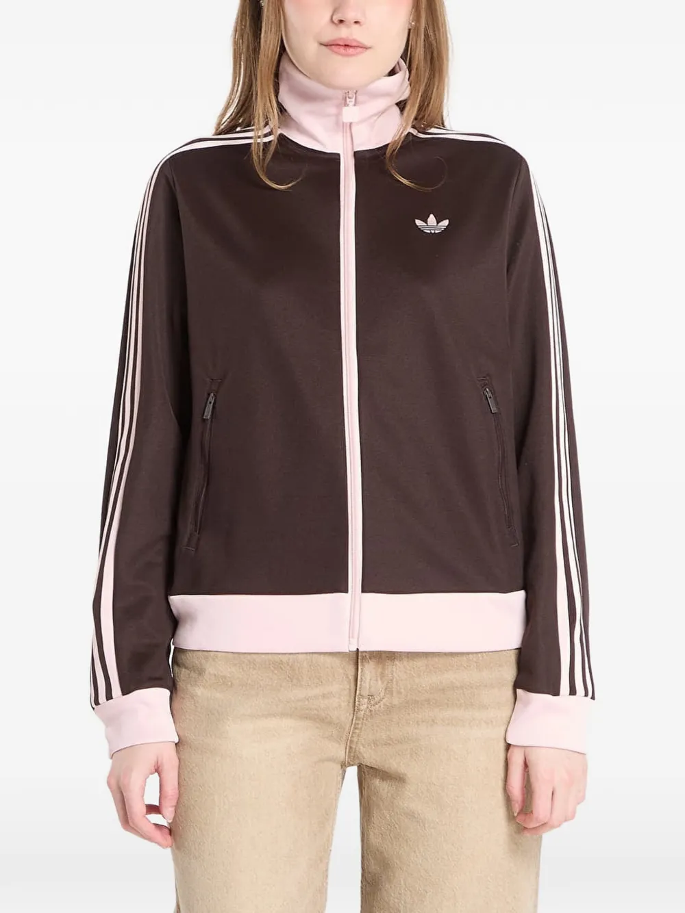 adidas stripe-detail track jacket - Marrone