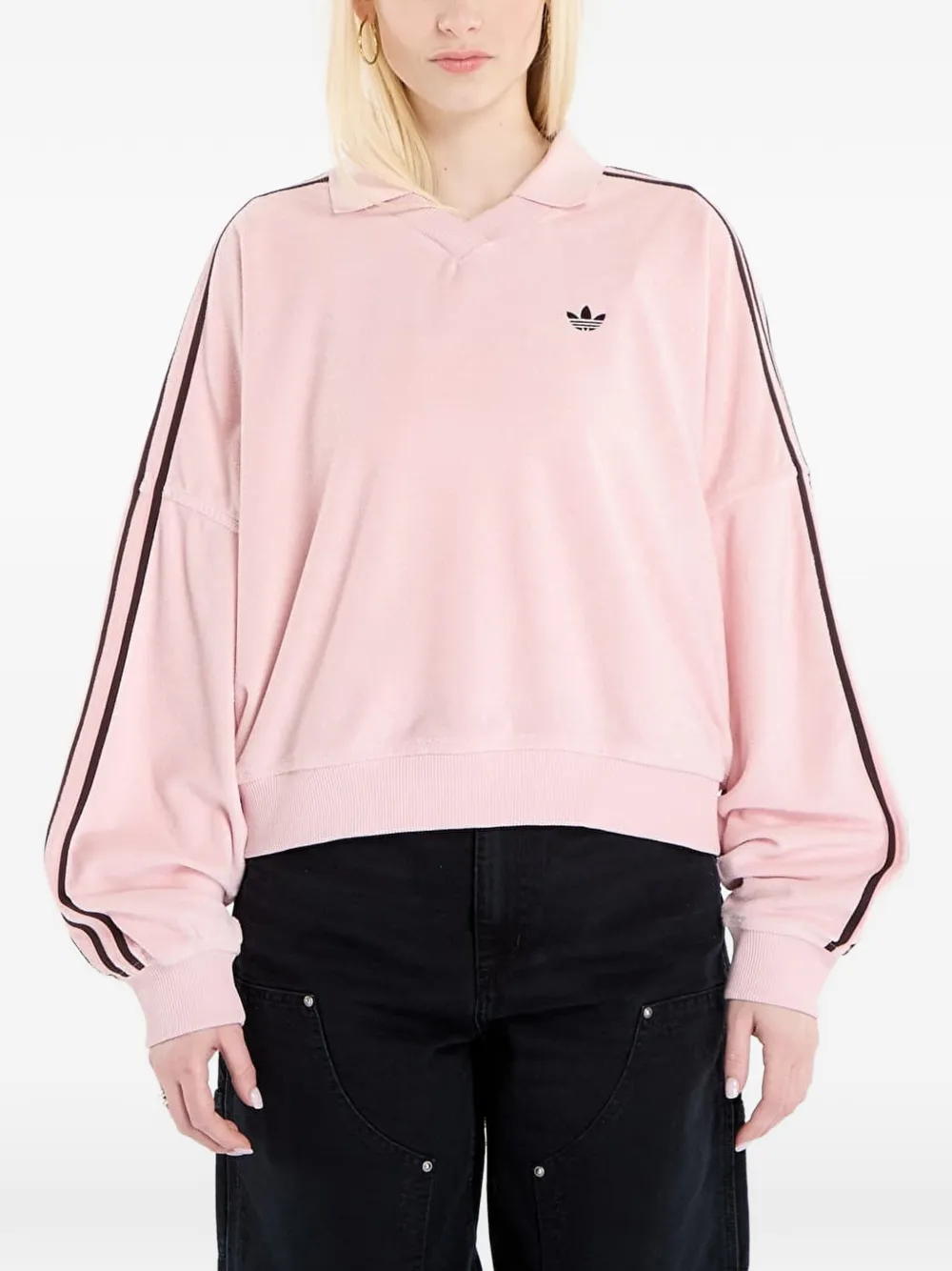 adidas stripe-detail V-neck sweater - Rosa