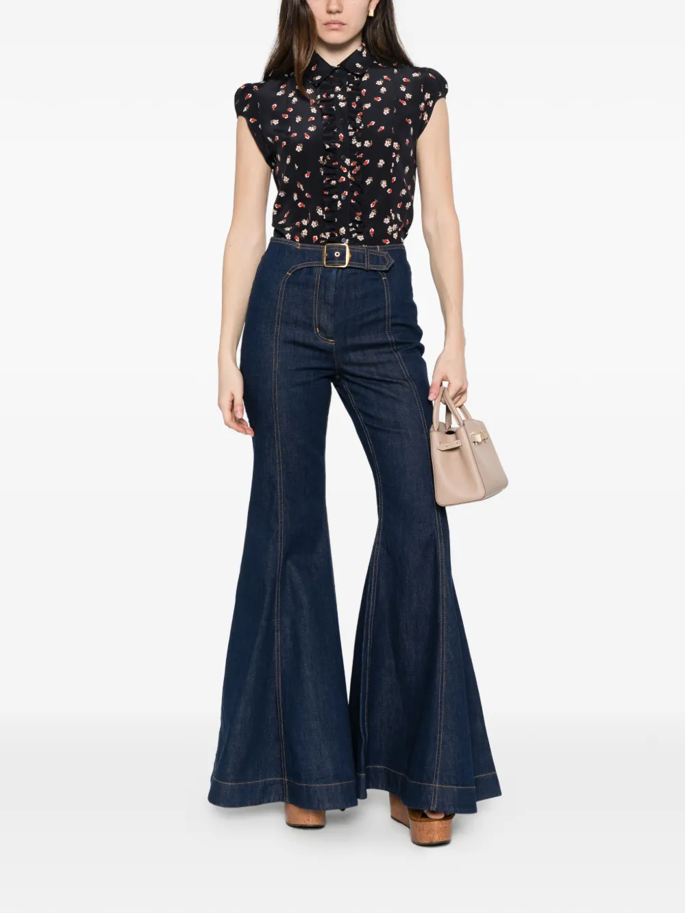  Max Mara Canale Flower-print Ruffled Top - Blue 