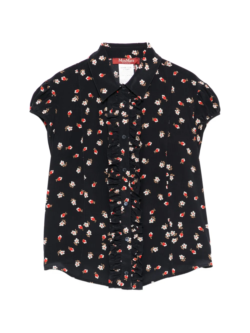 Max Mara Canale flower-print ruffled top - Blu