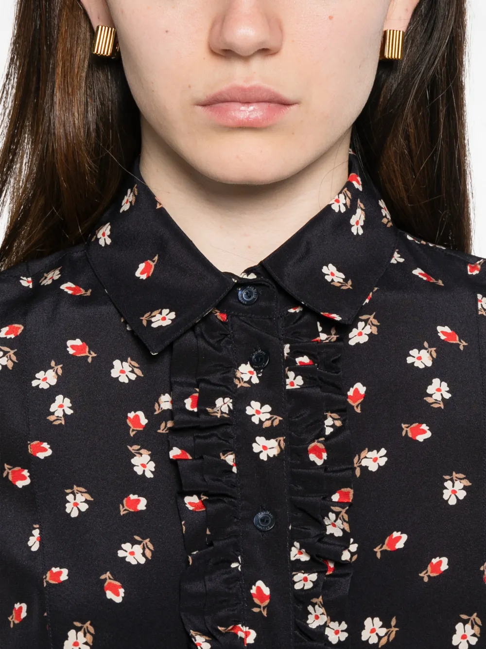 Max Mara Canale top met bloemenprint en ruches Blauw
