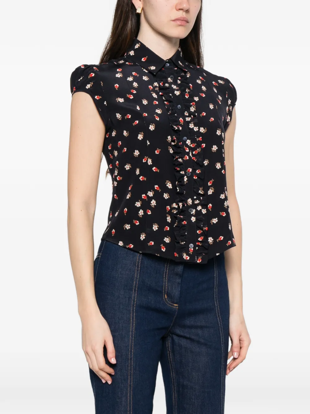 Max Mara Canale Flower-print Ruffled Top - Blue 
