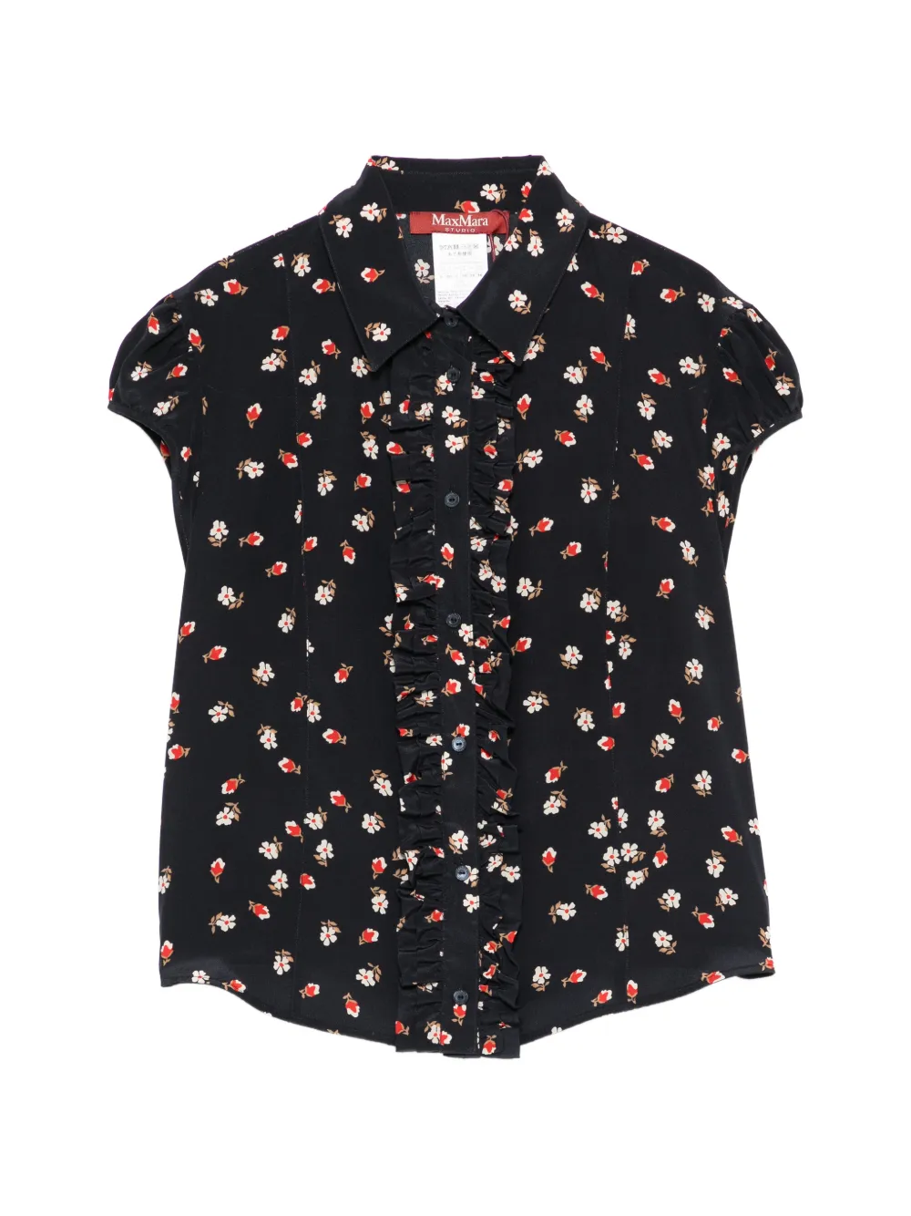 Max Mara Canale flower-print ruffled top - Blu