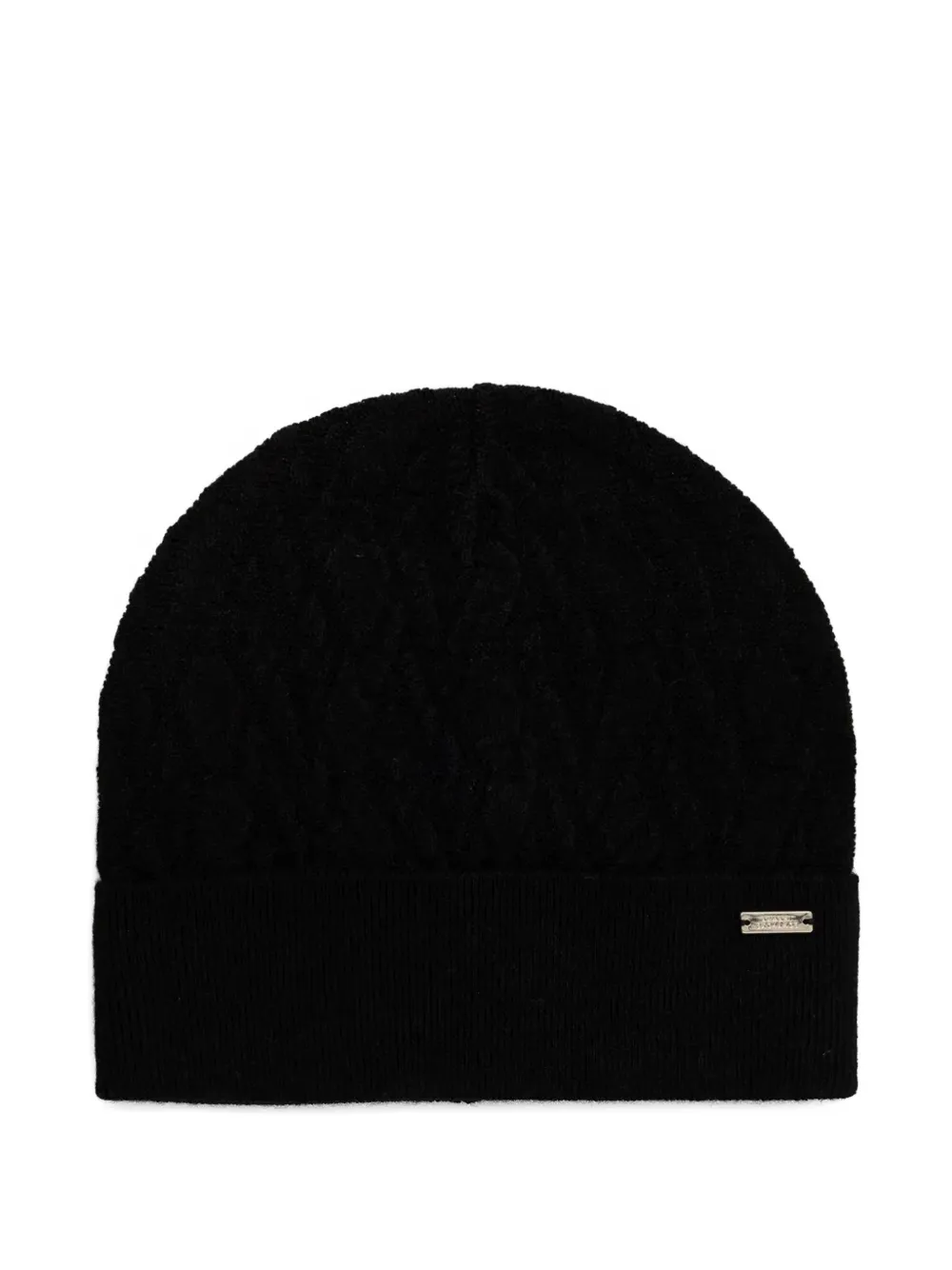 Armani Exchange cable-knit logo-plaque beanie hat - Nero
