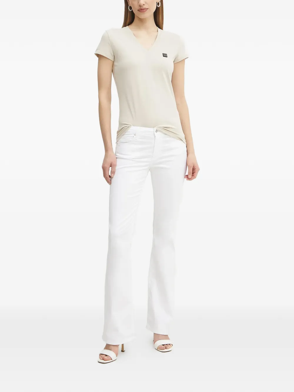Armani Exchange T-shirt met V-hals en logopatch Beige