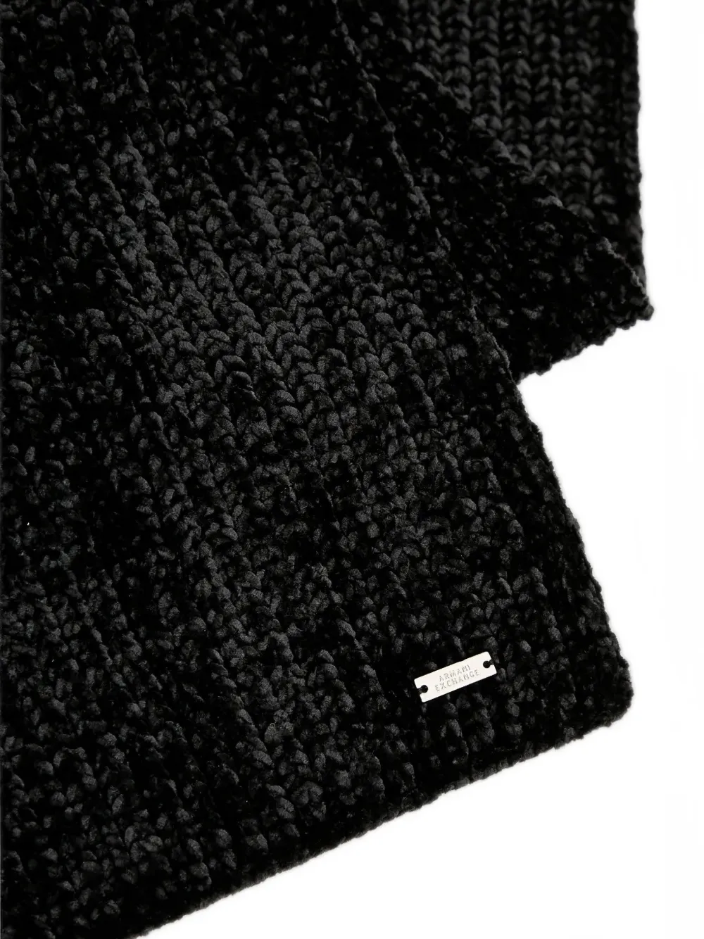 Armani Exchange Chenille gebreide sjaal met logo-plakkaat Zwart