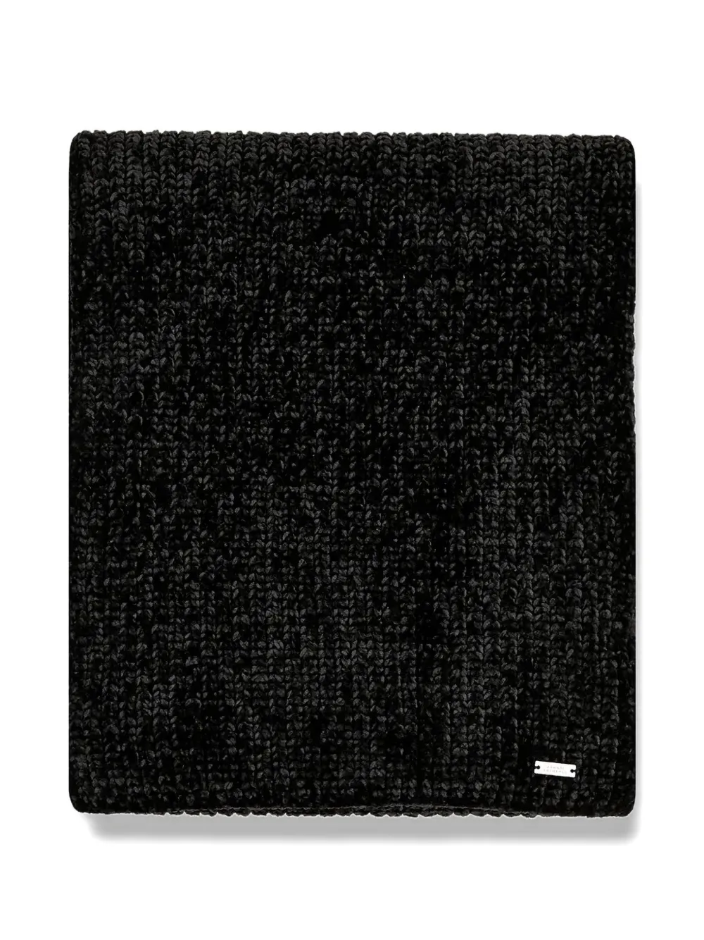 Armani Exchange Chenille gebreide sjaal met logo-plakkaat Zwart