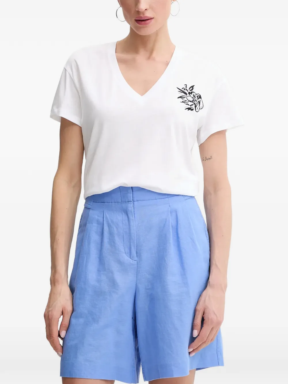 Karl Lagerfeld V-neck embroidered T-shirt - Weiß