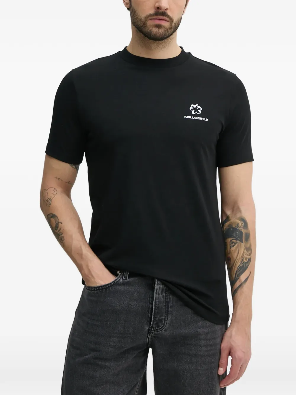 Karl Lagerfeld logo-print floral-motif T-shirt - Nero