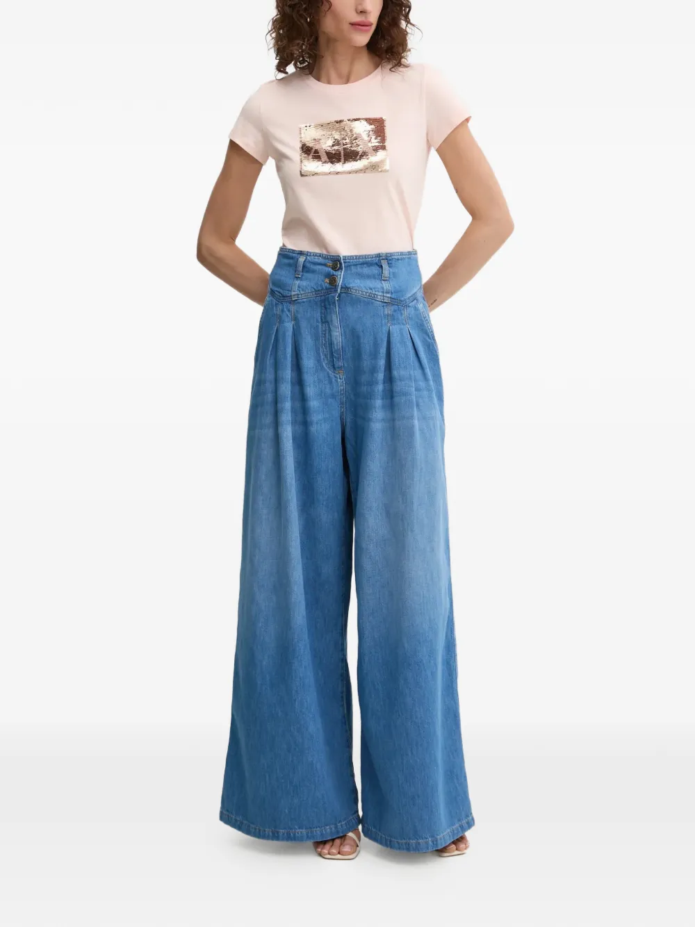Armani Exchange T-shirt met pailletten en grafische print Roze