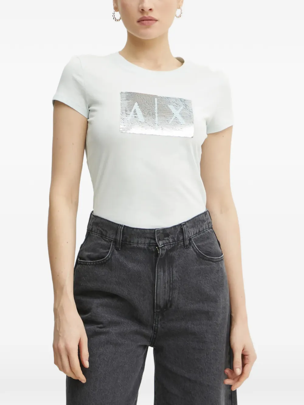 Armani Exchange T-shirt con paillettes - Blu