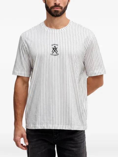 Armani Exchange pinstriped logo-print T-shirt
