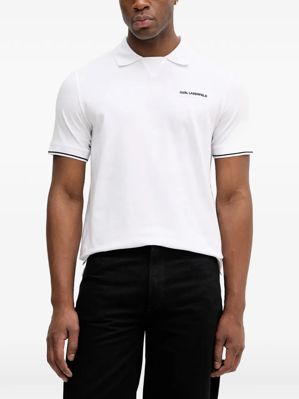 Karl Lagerfeld logo-lettering trim polo shirt - Weiß