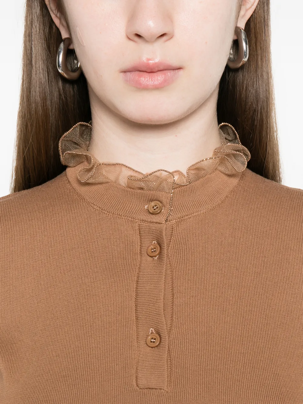 Fabiana Filippi T-shirt met ruches en knopen Bruin