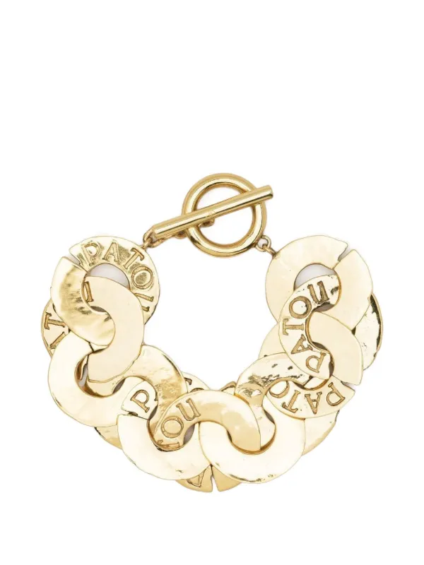 Patou Logo-engraved Hammered-effect Bracelet in Gold