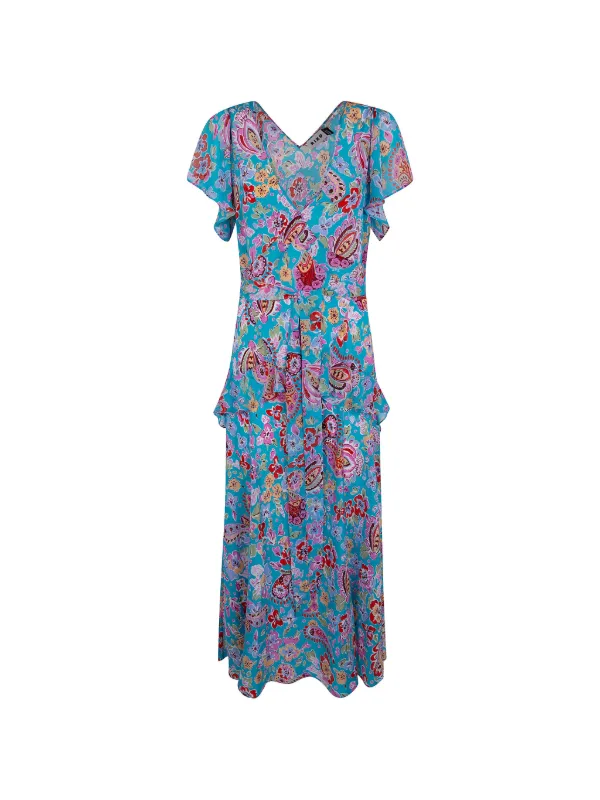 Rixo Floral-print Tiered Dress in Blue