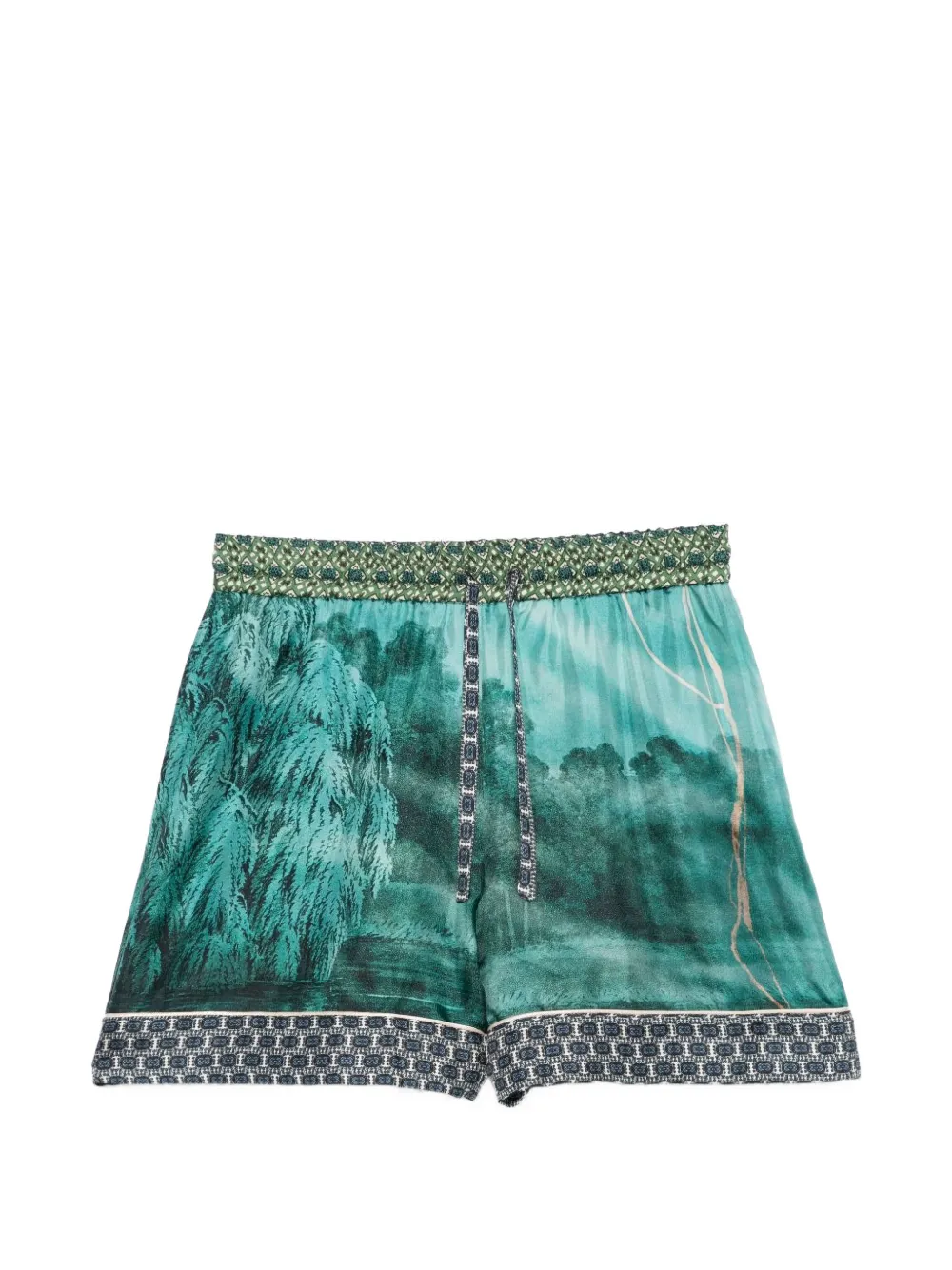 Pierre-Louis Mascia landscape-print silk shorts - Verde