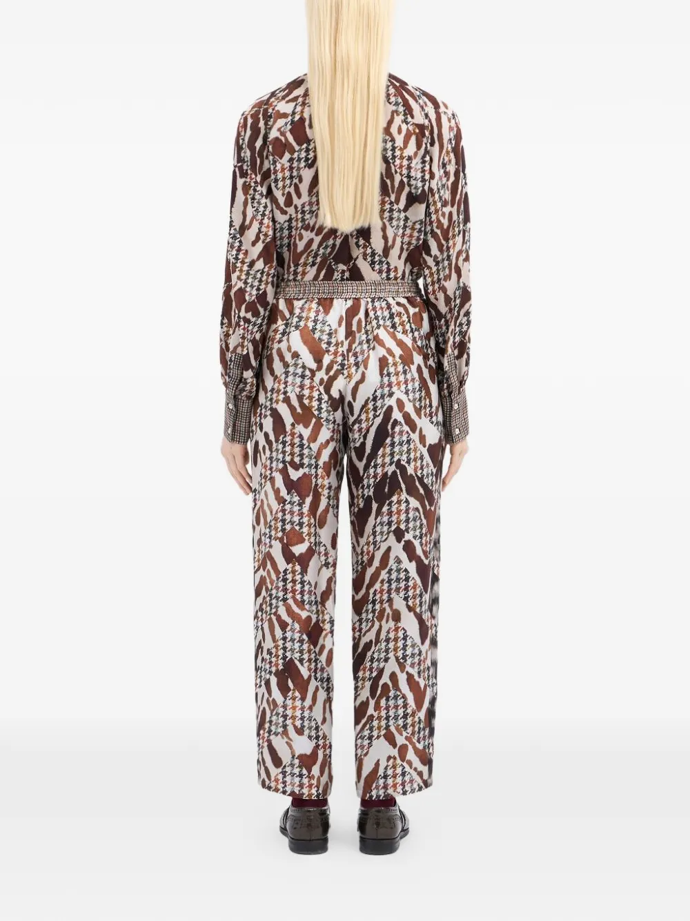 Pierre-Louis Mascia Zijden broek met pied-de-poule print Beige