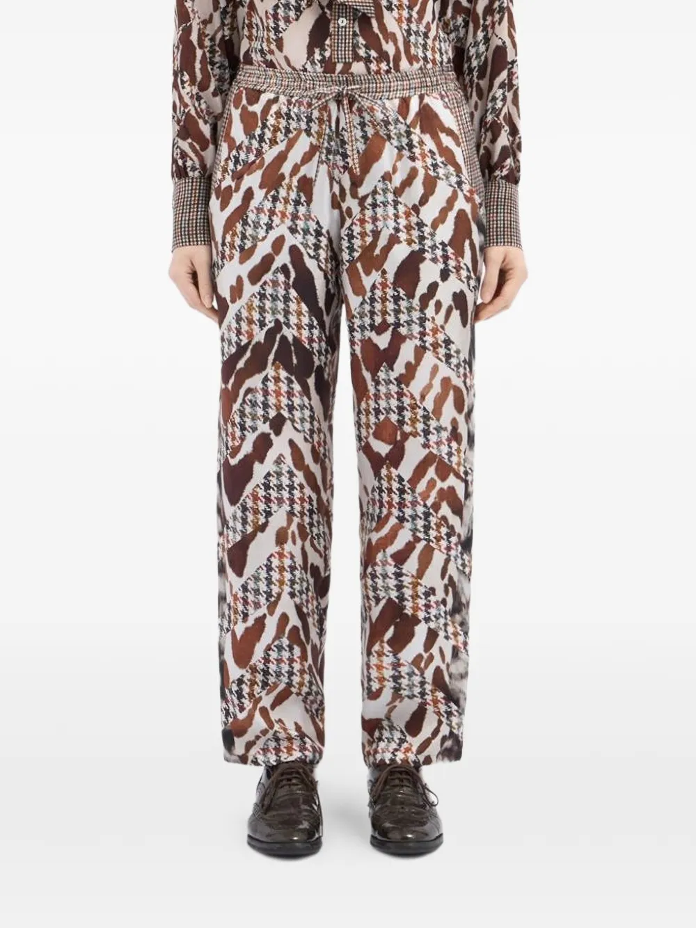 Pierre-Louis Mascia Zijden broek met pied-de-poule print Beige