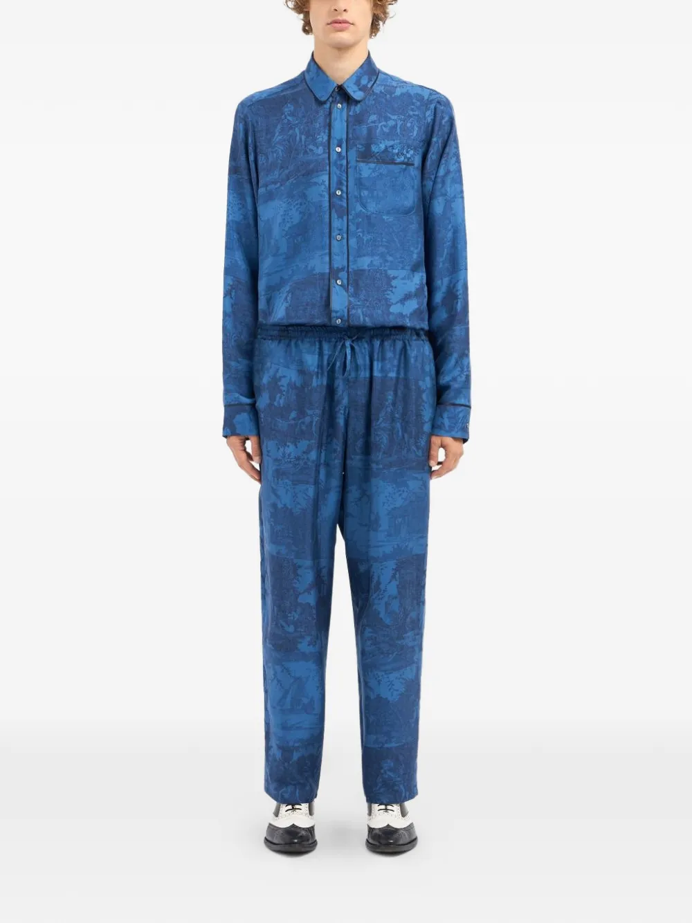 Pierre-Louis Mascia Broek met Toile de Jouy-print en trekkoord Blauw