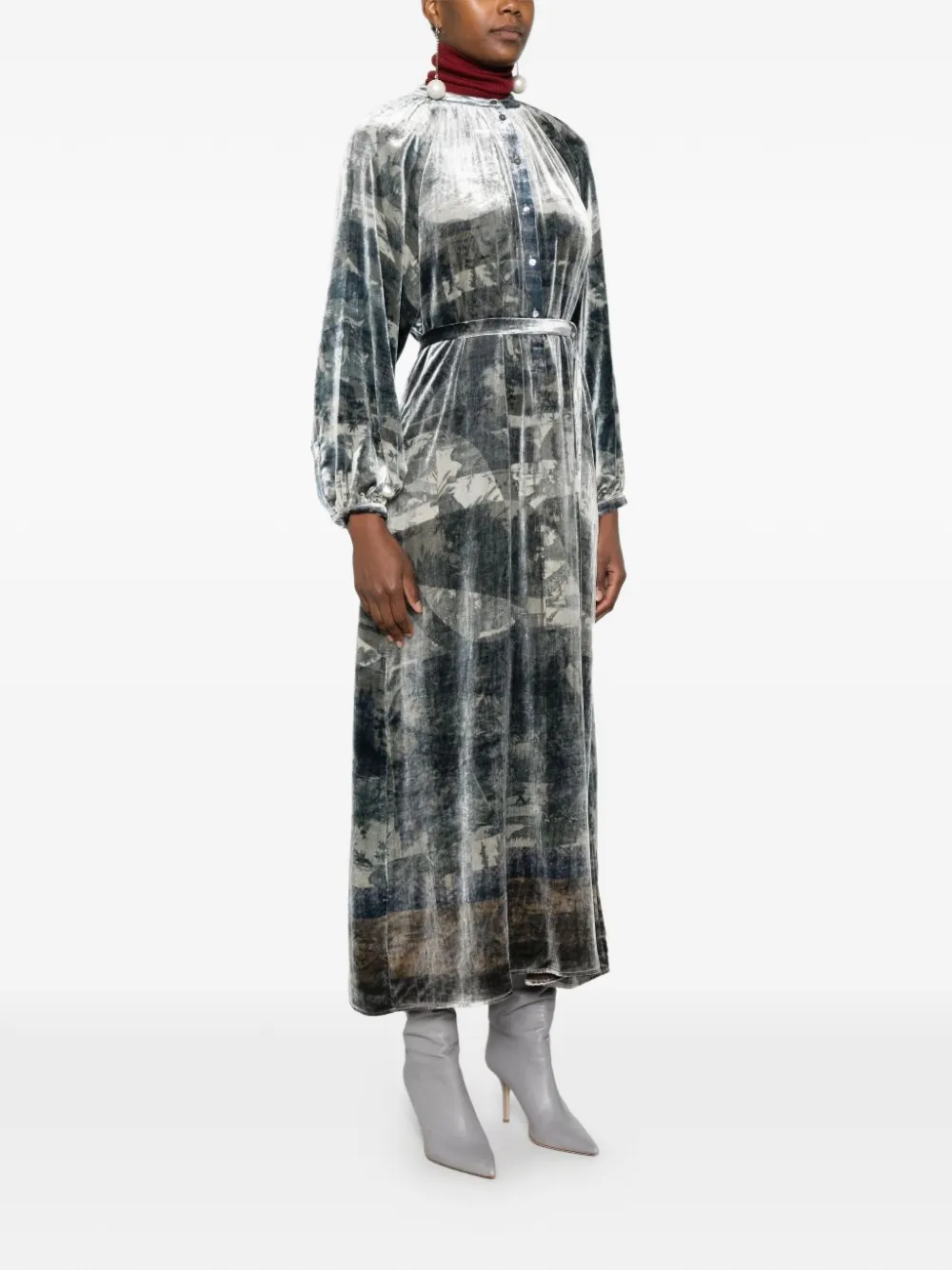 Pierre-Louis Mascia Kanpur grafische prints midi-jurk met riem Blauw