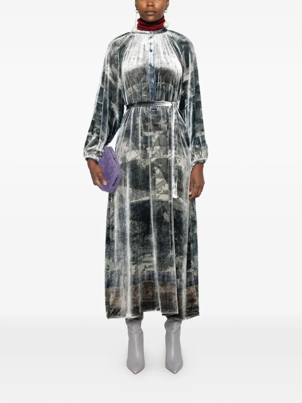 Pierre-Louis Mascia Kanpur grafische prints midi-jurk met riem Blauw
