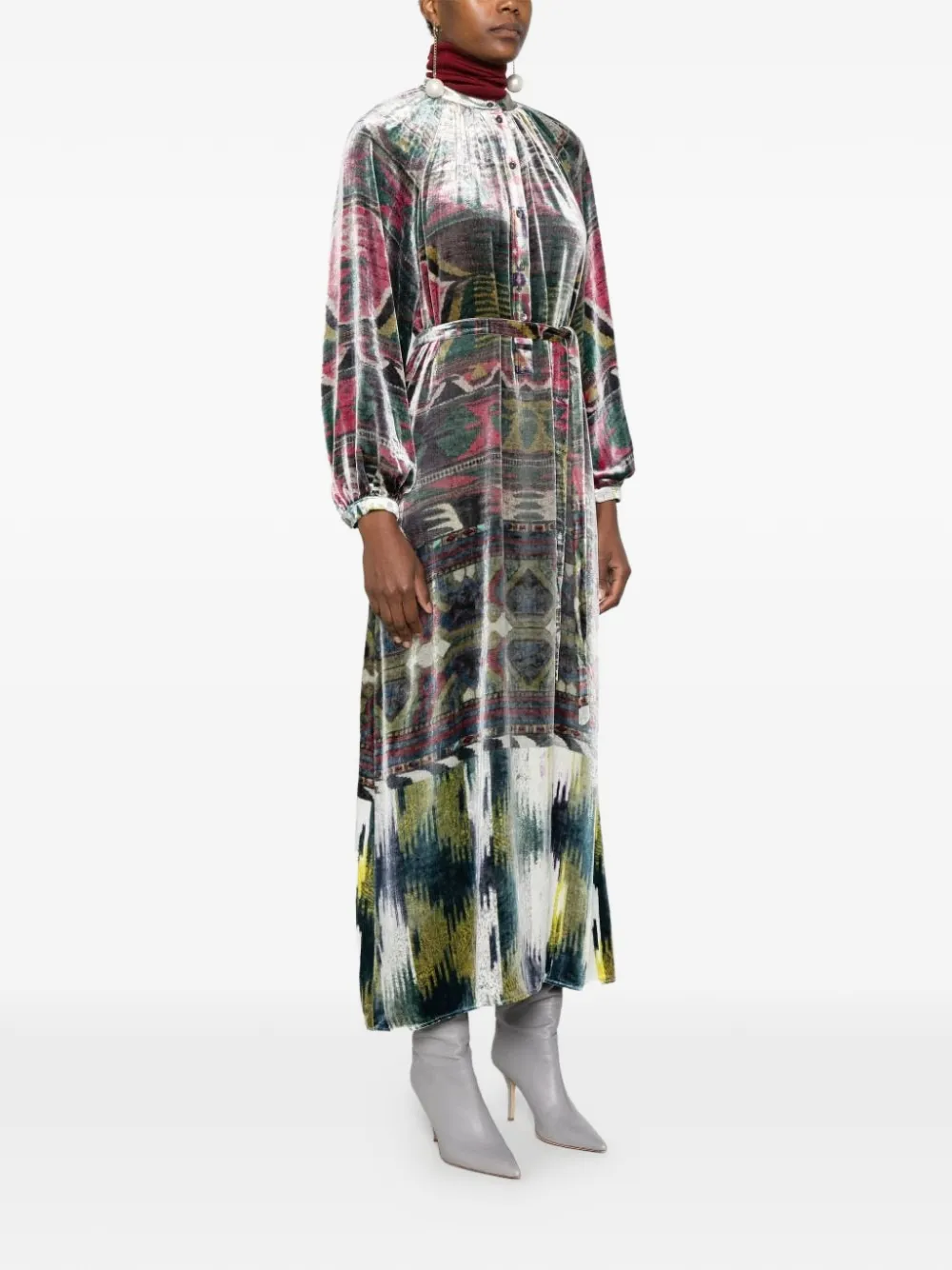 Pierre-Louis Mascia Midi-jurk met ceintuur en print Groen