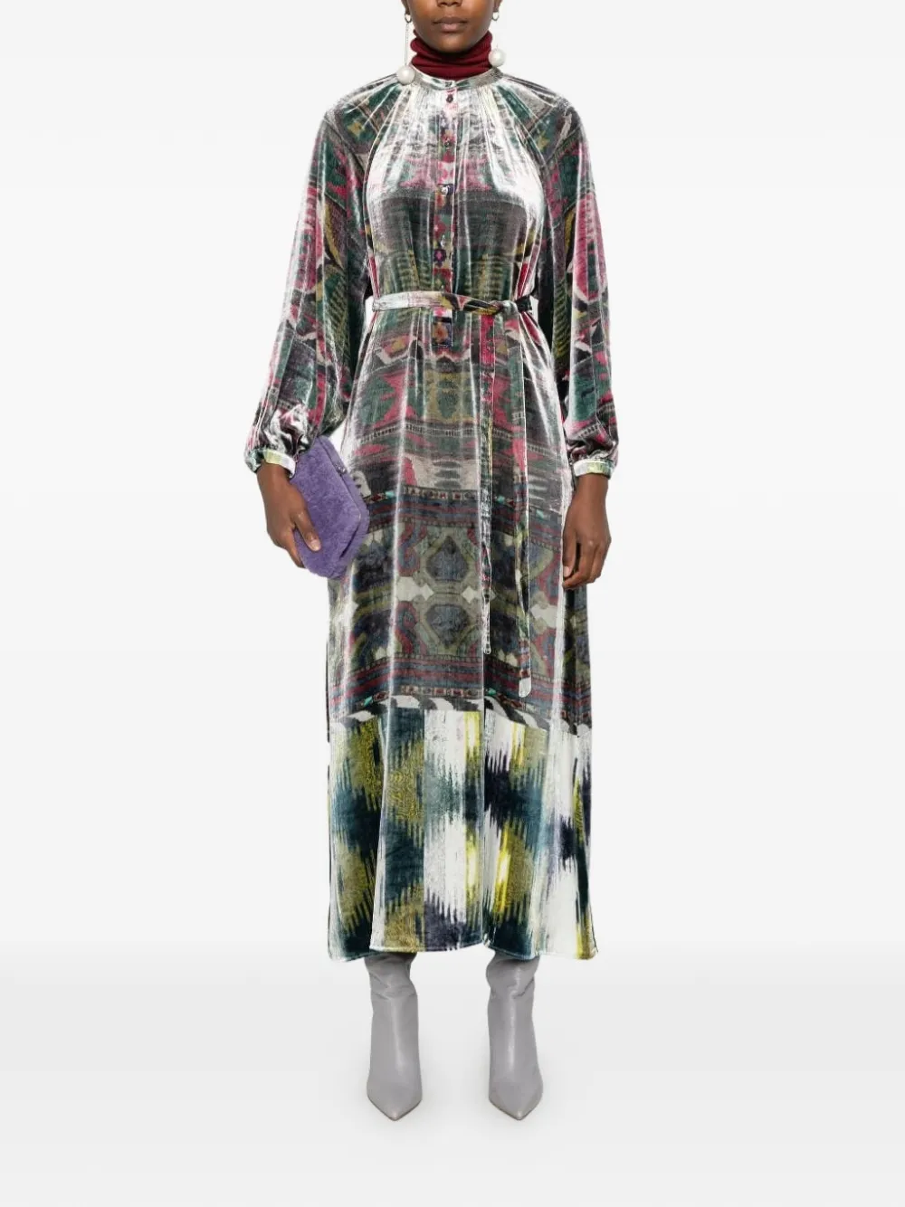 Pierre-Louis Mascia Midi-jurk met ceintuur en print Groen