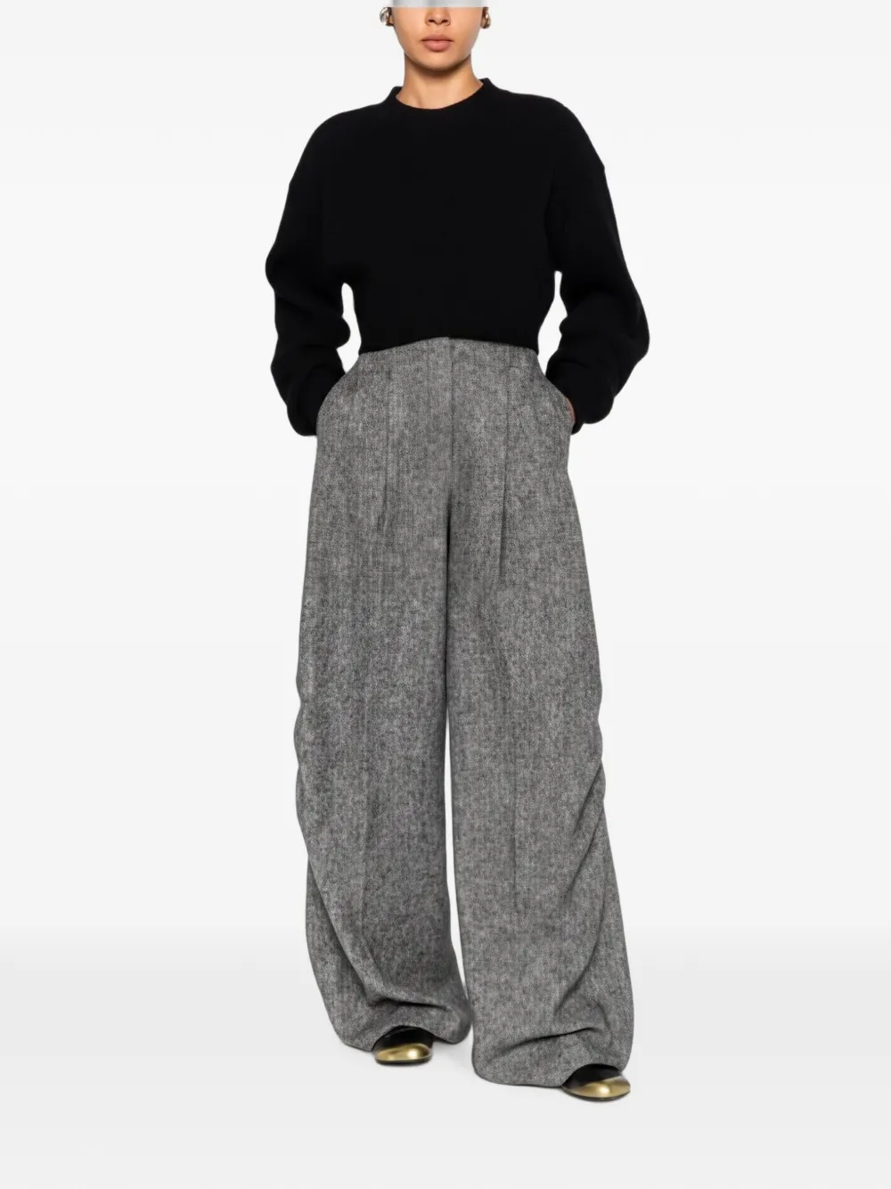 Uma Wang ribbed-knit cropped sweater Zwart