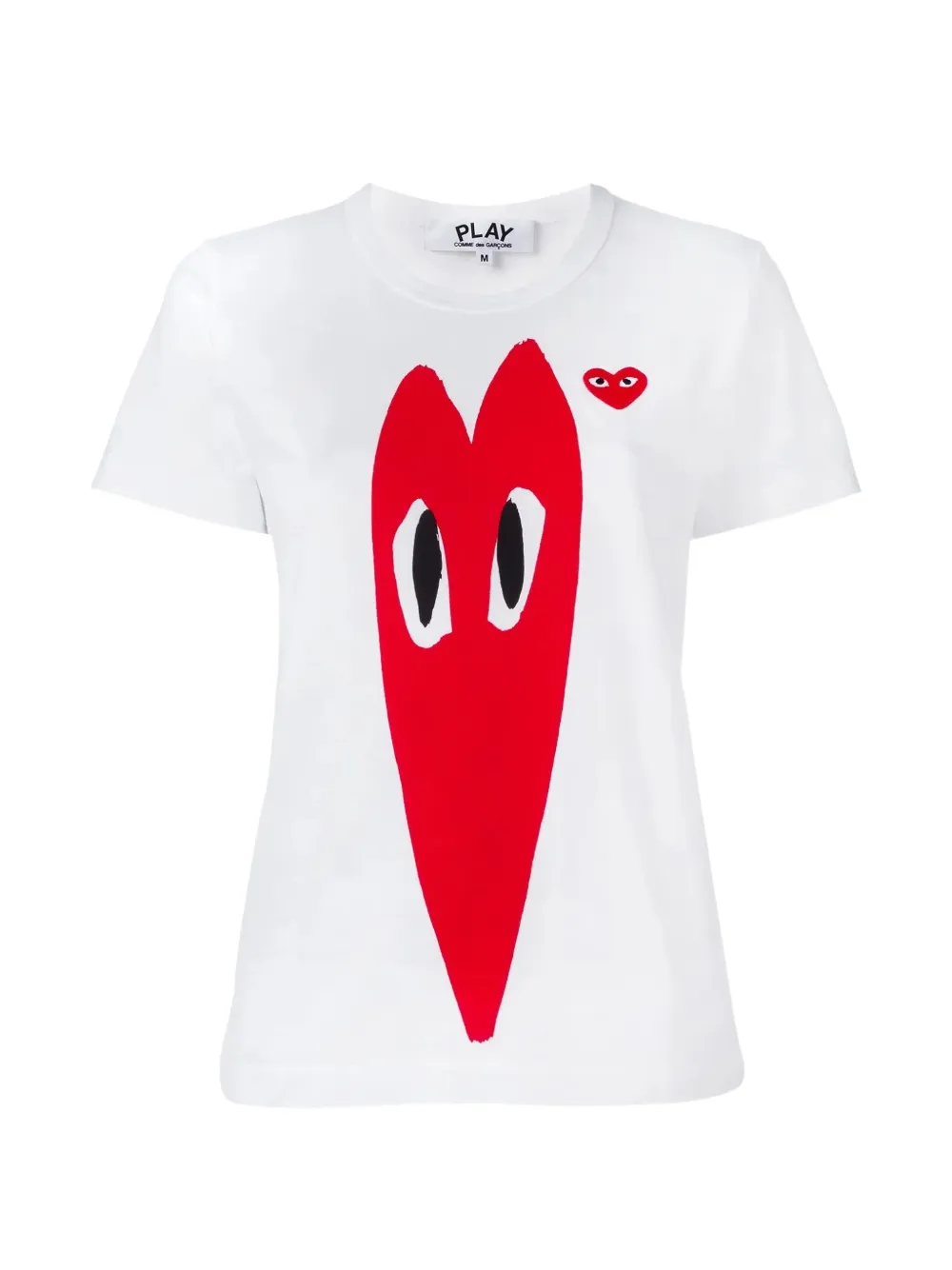 Comme Des Garçons Play T-shirt girocollo mezza manica in cotone di Comme Des Gar�ons Play. Colore bianco con stampa cuore rosso allungato e applica...