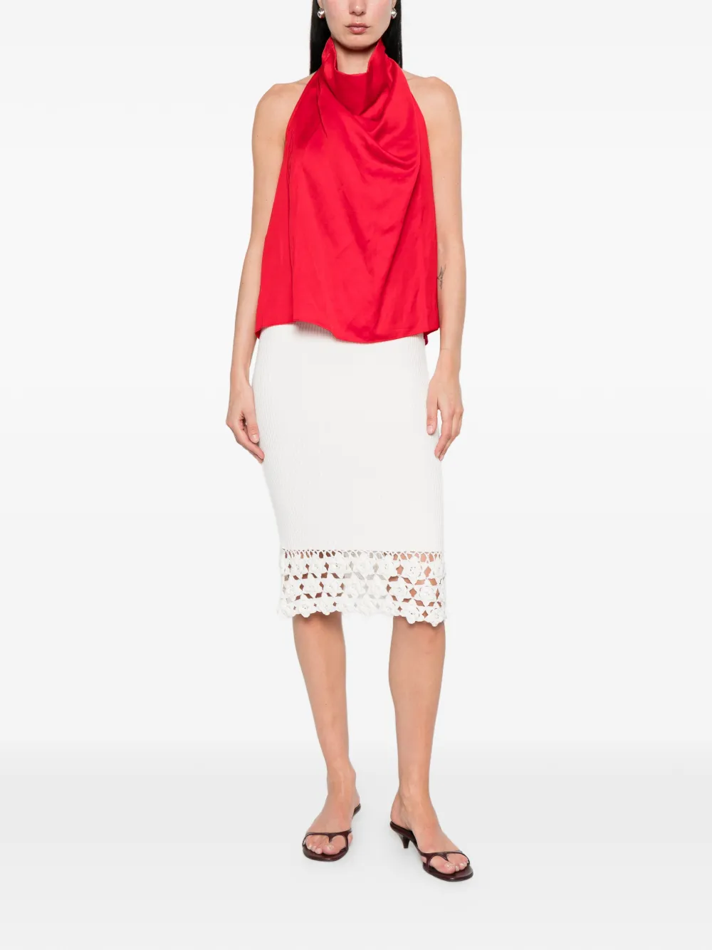 Ganni Crochet-trim Midi Skirt - White 
