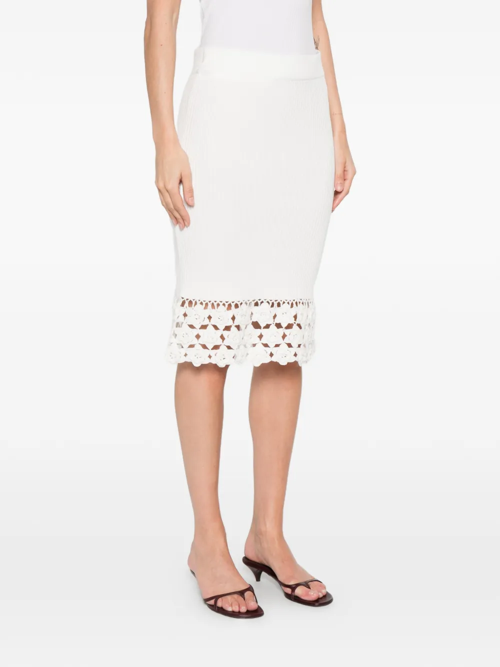  Ganni Crochet-trim Midi Skirt - White 