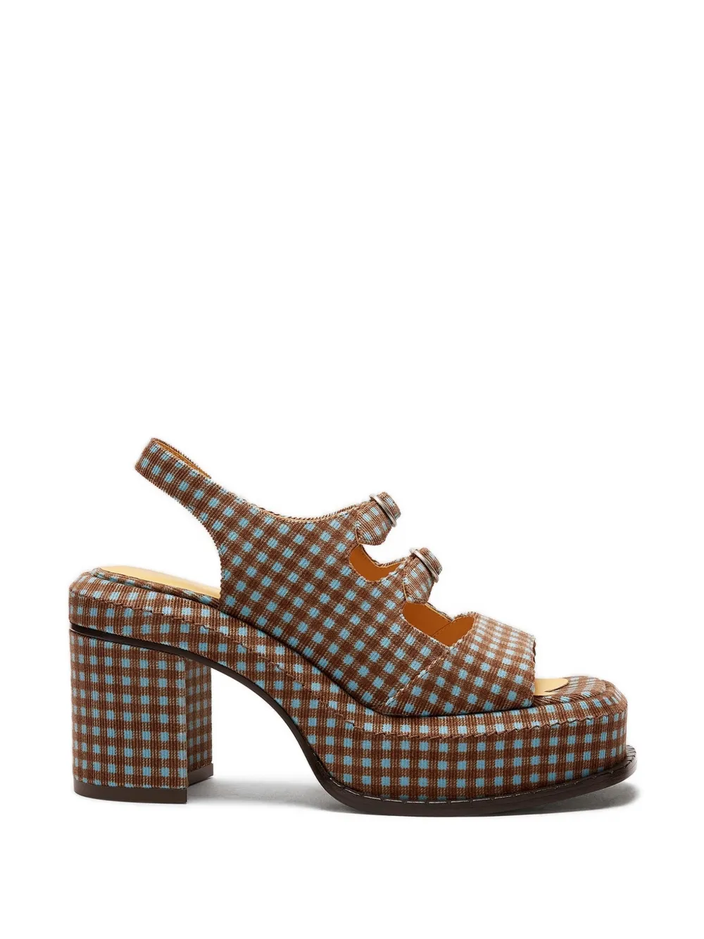 Lili Curia Edie Buckle Gingham Platform Heels In Brown