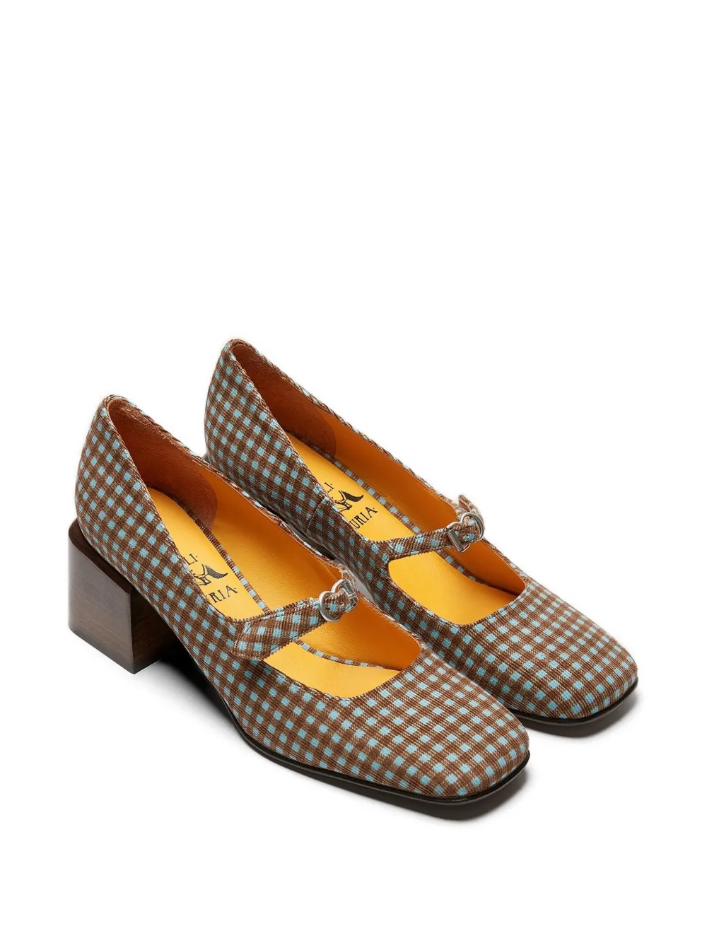 LILI CURIA Mary Jane ballerina's met gingham-ruit Bruin